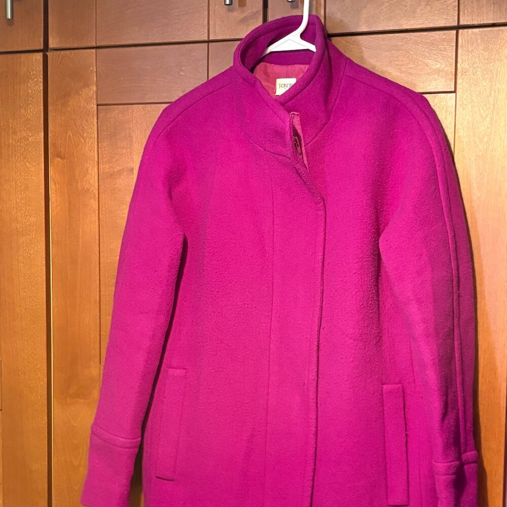 $279 J Crew City coat in wool blend stadium cloth Berry Purple Sz 8